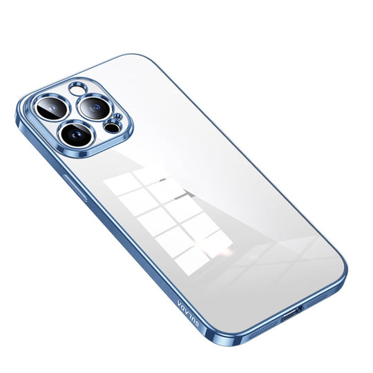 For iPhone 14 Pro SULADA Shine Through Series Plating TPU Transparent Phone Protective Case(Sierra Blue)