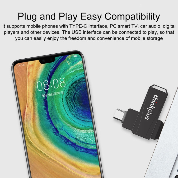 Lenovo Thinkplus MU252 USB 3.1 + USB-C / Type-C Flash Drive, Memory:64GB(Black) - USB Flash Drives by Lenovo | Online Shopping UK | buy2fix
