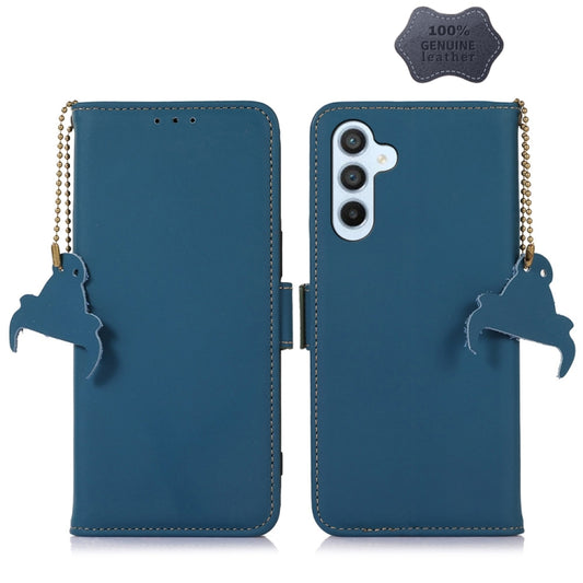 For Samsung Galaxy A54 5G Genuine Leather Magnetic RFID Leather Phone Case(Blue) by buy2fix