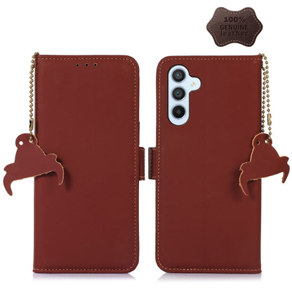 For Samsung Galaxy A54 5G Genuine Leather Magnetic RFID Leather Phone Case(Coffee) by buy2fix