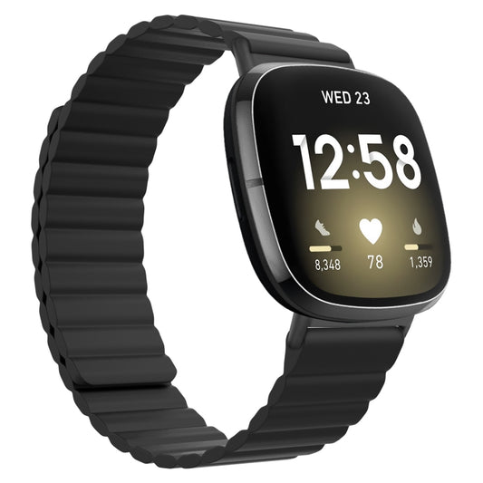 For Fitbit Versa 4 / Sense 2 Universal Magnetic Silicone Watch Band(Black) - Watch Bands by buy2fix | Online Shopping UK | buy2fix