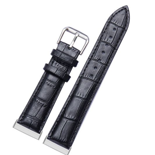 For Fitbit Versa 4 / Sense 2 Universal Crocodile Texture Genuine Leather Watch Band(Black) - Watch Bands by buy2fix | Online Shopping UK | buy2fix
