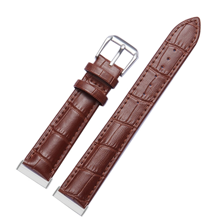 For Fitbit Versa 4 / Sense 2 Universal Crocodile Texture Genuine Leather Watch Band(Brown) - Watch Bands by buy2fix | Online Shopping UK | buy2fix