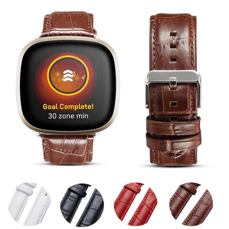 For Fitbit Versa 4 / Sense 2 Universal Crocodile Texture Genuine Leather Watch Band(Brown) - Watch Bands by buy2fix | Online Shopping UK | buy2fix