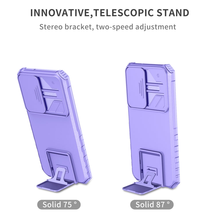 For Samsung Galaxy S23 5G Stereoscopic Holder Sliding Camshield Phone Case(Purple) - Galaxy S23 5G Cases by buy2fix | Online Shopping UK | buy2fix