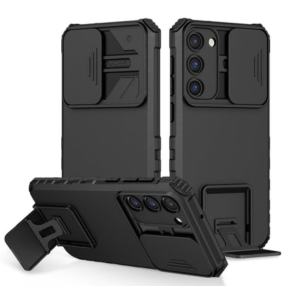 For Samsung Galaxy S23 5G Stereoscopic Holder Sliding Camshield Phone Case(Black) - Galaxy S23 5G Cases by buy2fix | Online Shopping UK | buy2fix