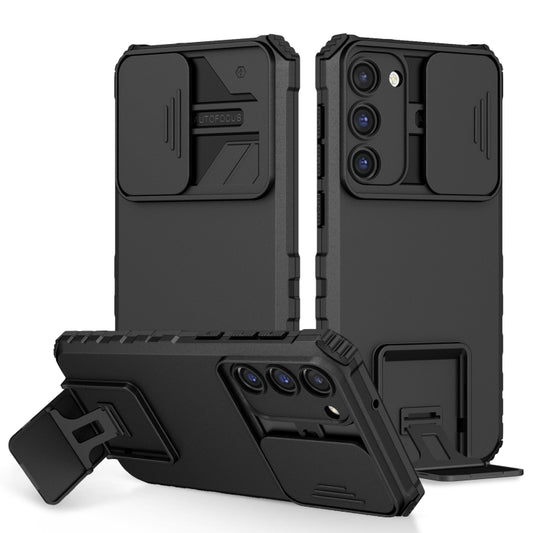 For Samsung Galaxy S23 5G Stereoscopic Holder Sliding Camshield Phone Case(Black) - Galaxy S23 5G Cases by buy2fix | Online Shopping UK | buy2fix