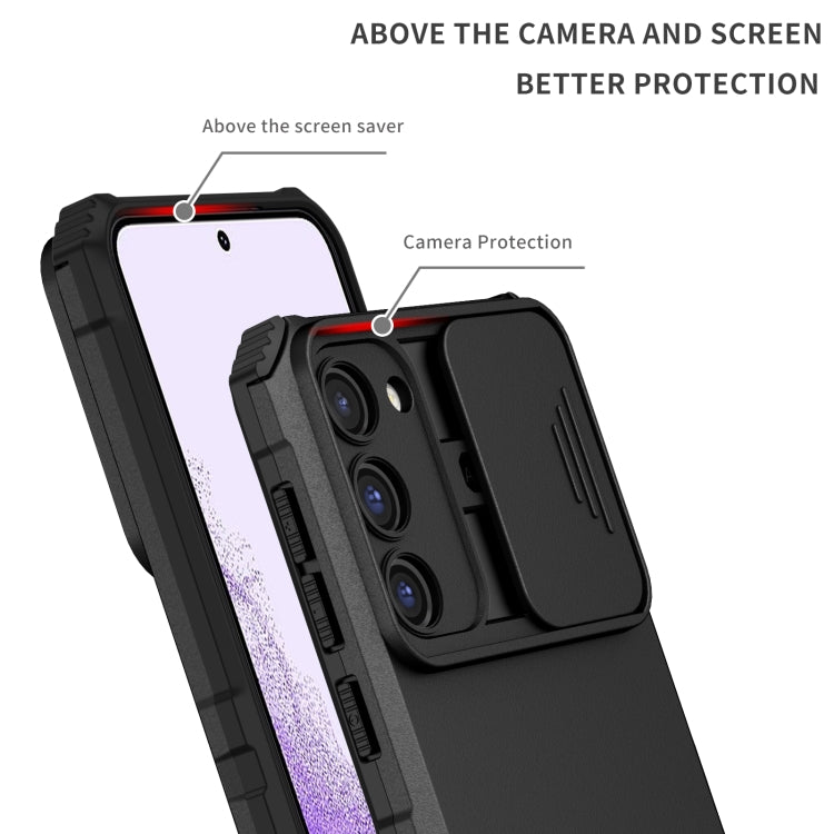 For Samsung Galaxy S23 5G Stereoscopic Holder Sliding Camshield Phone Case(Black) - Galaxy S23 5G Cases by buy2fix | Online Shopping UK | buy2fix