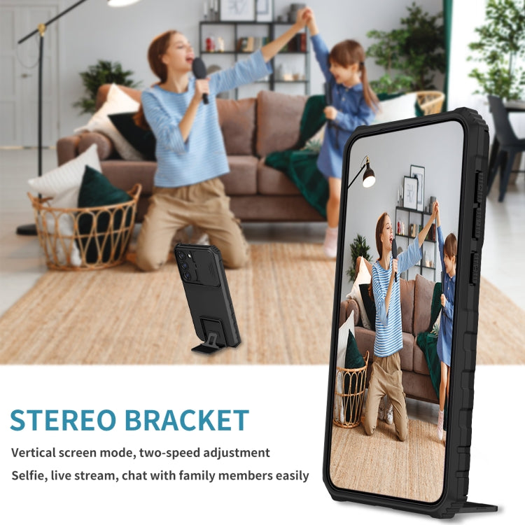 For Samsung Galaxy S23 5G Stereoscopic Holder Sliding Camshield Phone Case(Black) - Galaxy S23 5G Cases by buy2fix | Online Shopping UK | buy2fix