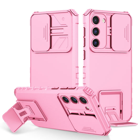 For Samsung Galaxy S23 5G Stereoscopic Holder Sliding Camshield Phone Case(Pink) - Galaxy S23 5G Cases by buy2fix | Online Shopping UK | buy2fix