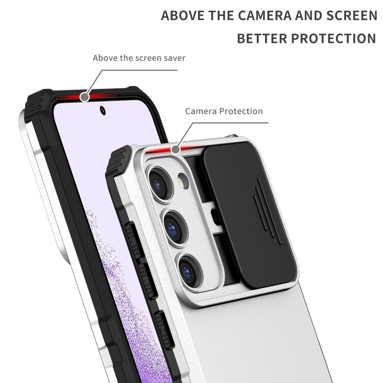 For Samsung Galaxy S23 5G Stereoscopic Holder Sliding Camshield Phone Case(White) - Galaxy S23 5G Cases by buy2fix | Online Shopping UK | buy2fix