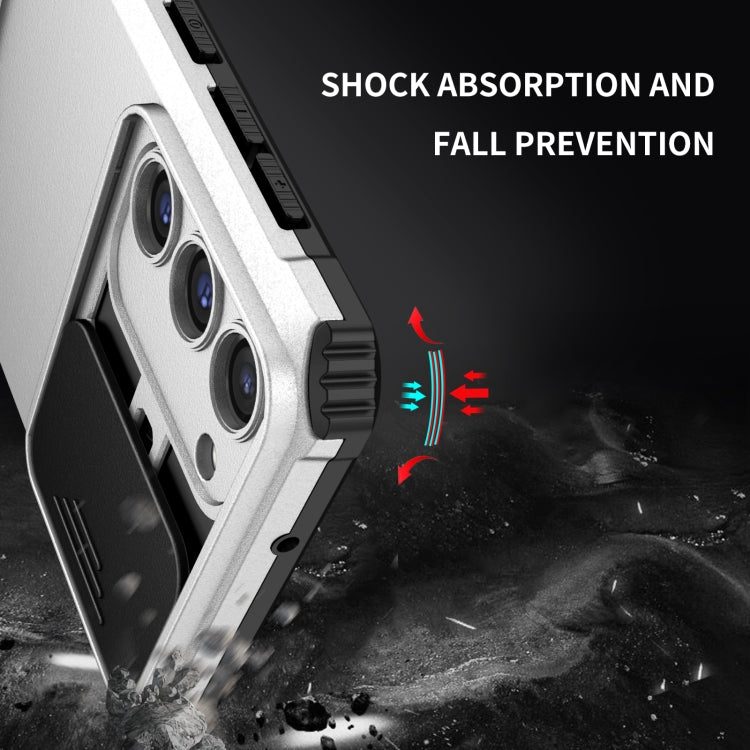 For Samsung Galaxy S23 5G Stereoscopic Holder Sliding Camshield Phone Case(White) - Galaxy S23 5G Cases by buy2fix | Online Shopping UK | buy2fix