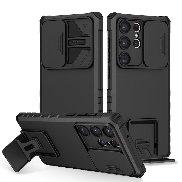For Samsung Galaxy S23 Ultra 5G Stereoscopic Holder Sliding Camshield Phone Case(Black) - Galaxy S23 Ultra 5G Cases by buy2fix | Online Shopping UK | buy2fix