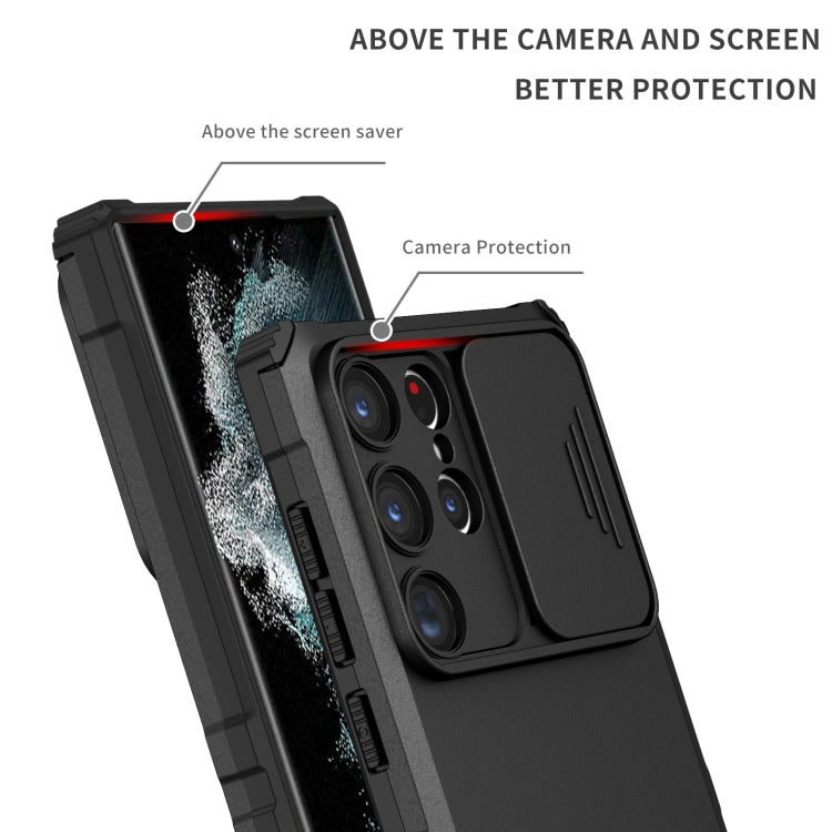 For Samsung Galaxy S23 Ultra 5G Stereoscopic Holder Sliding Camshield Phone Case(Black) - Galaxy S23 Ultra 5G Cases by buy2fix | Online Shopping UK | buy2fix
