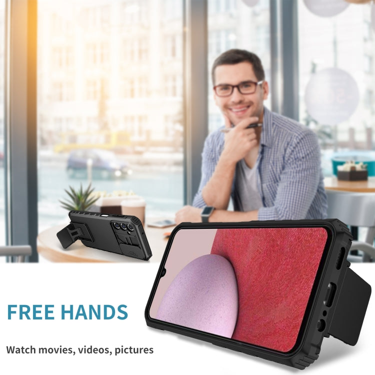 For Samsung Galaxy A14 5G Stereoscopic Holder Sliding Camshield Phone Case(Black) by buy2fix