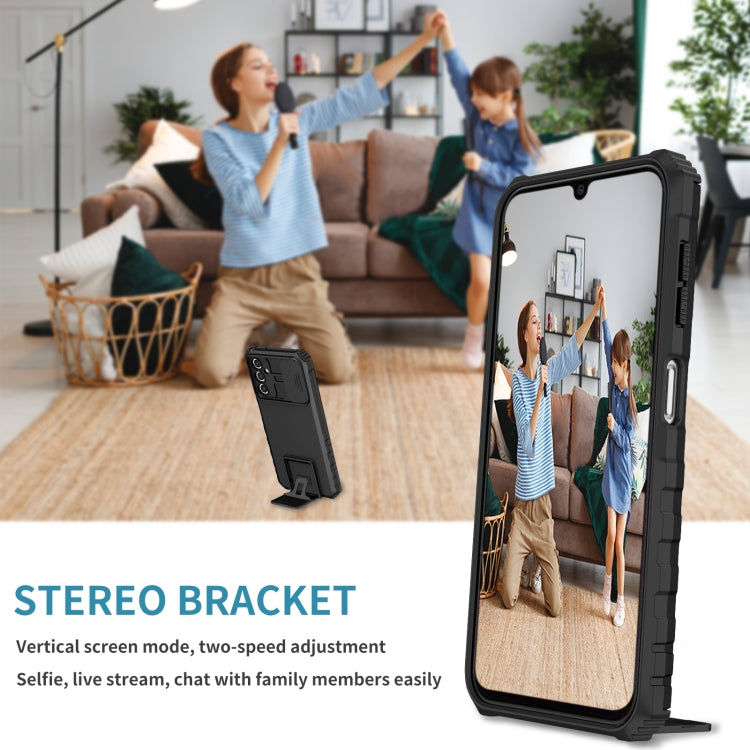 For Samsung Galaxy A14 5G Stereoscopic Holder Sliding Camshield Phone Case(Black) by buy2fix