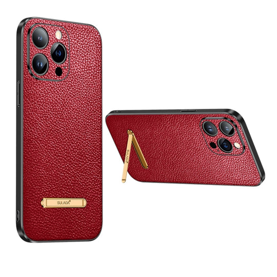 For iPhone 13 SULADA Invisible Bracket Leather Back Cover Phone Case(Red)
