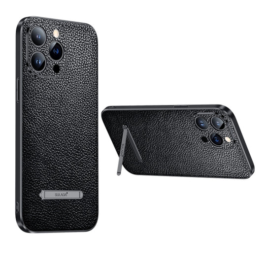 For iPhone 13 Pro SULADA Invisible Bracket Leather Back Cover Phone Case(Black)