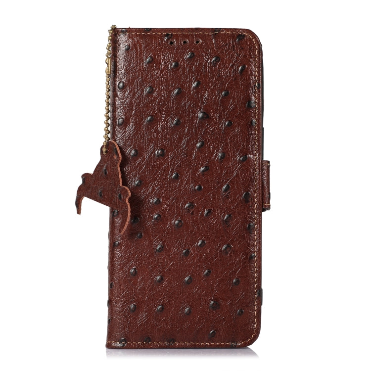 For Samsung Galaxy A04e Ostrich Pattern Genuine Leather RFID Phone Case(Coffee) by buy2fix