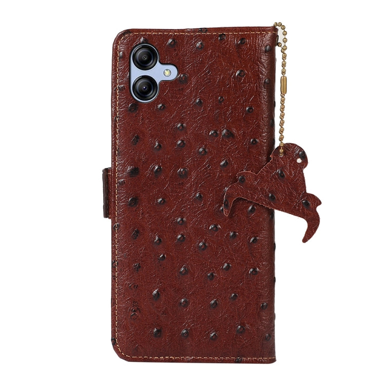 For Samsung Galaxy A04e Ostrich Pattern Genuine Leather RFID Phone Case(Coffee) by buy2fix