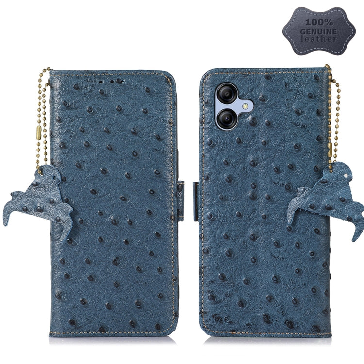 For Samsung Galaxy A04e Ostrich Pattern Genuine Leather RFID Phone Case(Blue) by buy2fix