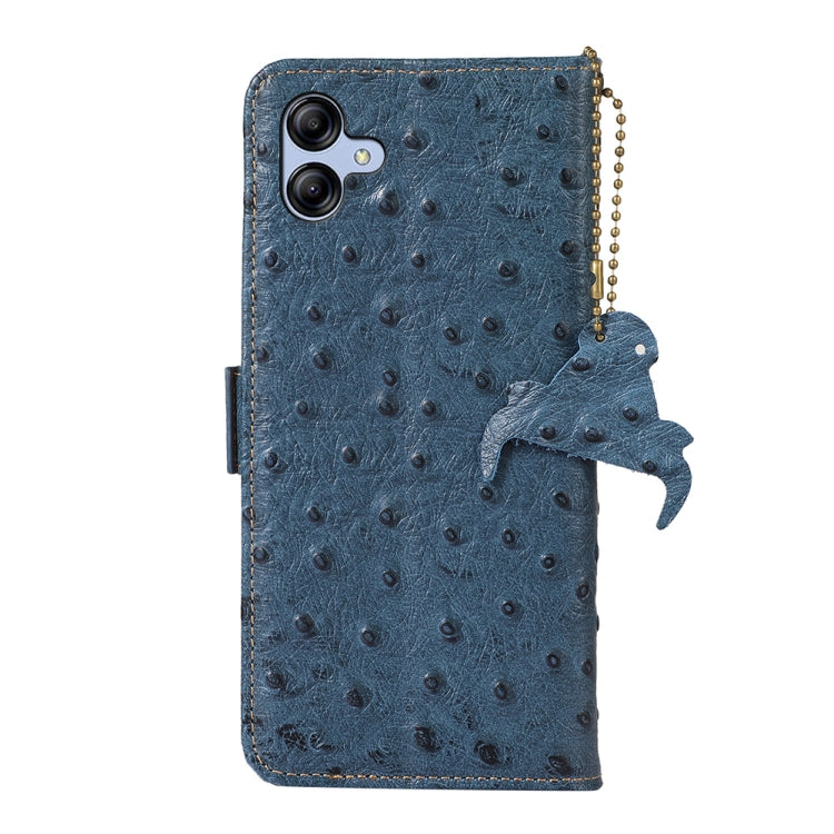 For Samsung Galaxy A04e Ostrich Pattern Genuine Leather RFID Phone Case(Blue) by buy2fix