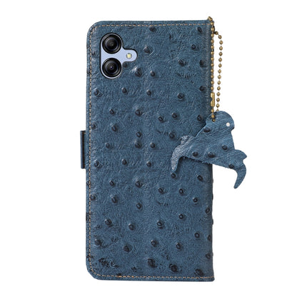 For Samsung Galaxy A04e Ostrich Pattern Genuine Leather RFID Phone Case(Blue) by buy2fix