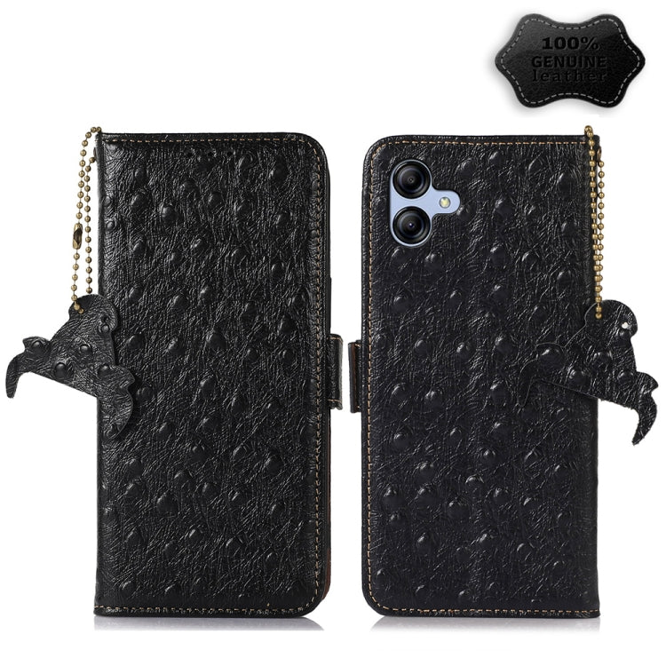 For Samsung Galaxy A04e Ostrich Pattern Genuine Leather RFID Phone Case(Black) by buy2fix