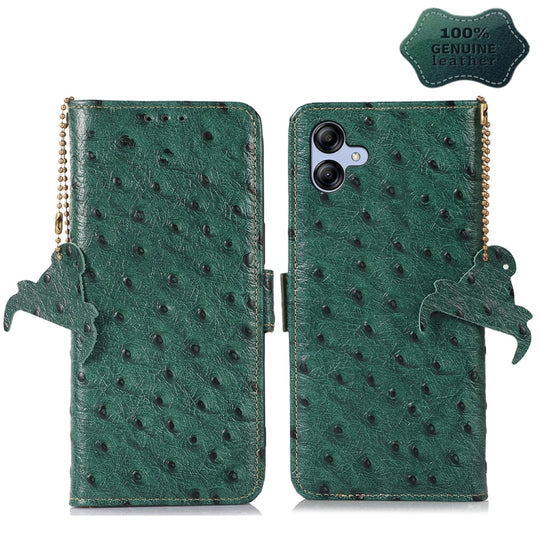 For Samsung Galaxy A04e Ostrich Pattern Genuine Leather RFID Phone Case(Green)
