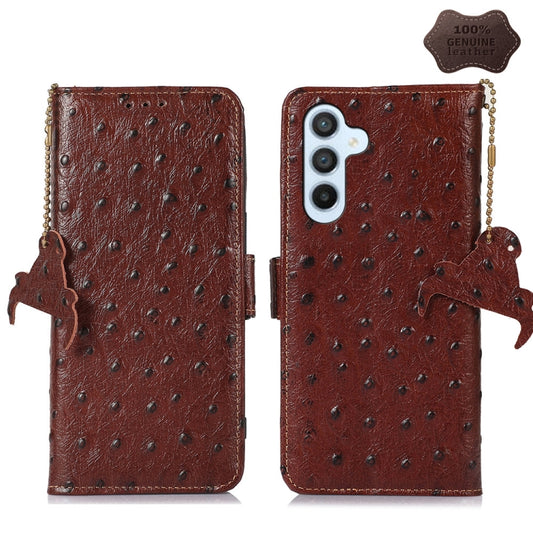 For Samsung Galaxy A54 5G Ostrich Pattern Genuine Leather RFID Phone Case(Coffee) by buy2fix
