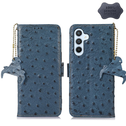 For Samsung Galaxy A54 5G Ostrich Pattern Genuine Leather RFID Phone Case(Blue) by buy2fix