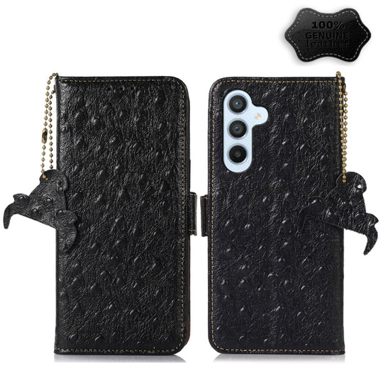 For Samsung Galaxy A54 5G Ostrich Pattern Genuine Leather RFID Phone Case(Black)