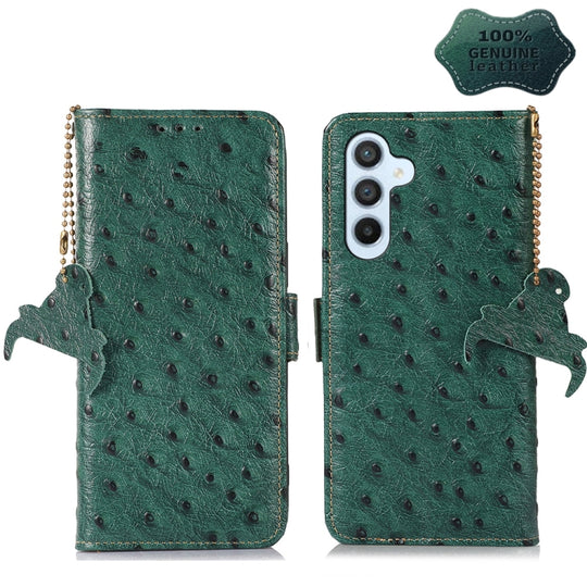 For Samsung Galaxy A54 5G Ostrich Pattern Genuine Leather RFID Phone Case(Green)
