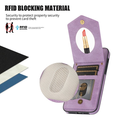 For iPhone 13 mini Rhombic Texture RFID Phone Case with Lanyard & Mirror(Purple) - iPhone 13 mini Cases by buy2fix | Online Shopping UK | buy2fix