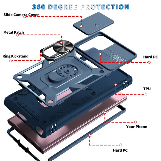 For Samsung Galaxy S22 Ultra 5G Sliding Camera Cover TPU + PC Phone Case(Blue+Blue) by buy2fix