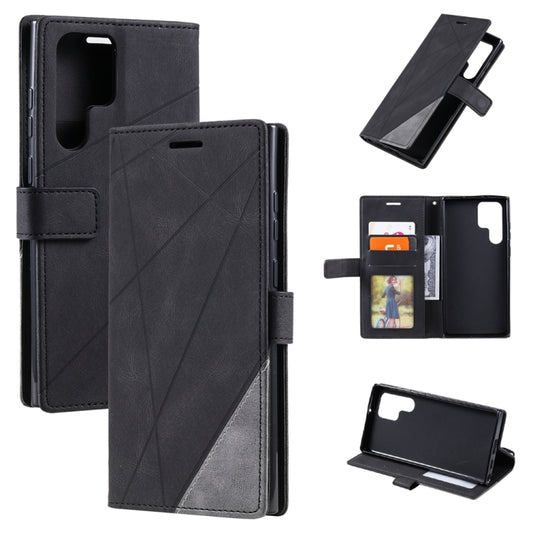 For Samsung Galaxy S23 Ultra 5G Skin Feel Splicing Leather Phone Case(Black) - Galaxy S23 Ultra 5G Cases by buy2fix | Online Shopping UK | buy2fix