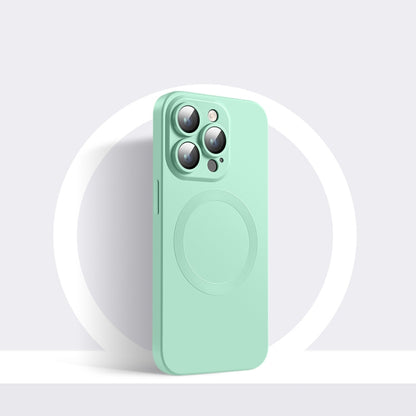 For iPhone 14 CD Texture MagSafe Liquid Silicone Phone Case(Mint Green) - iPhone 14 Cases by buy2fix | Online Shopping UK | buy2fix