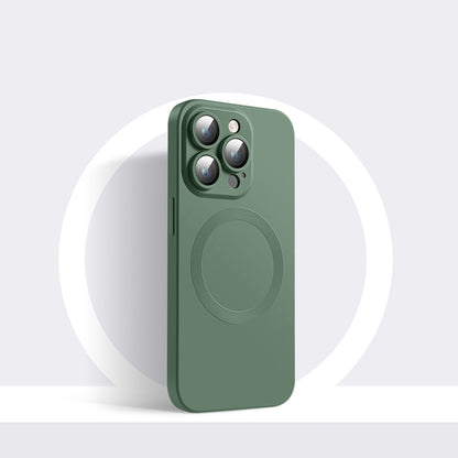 For iPhone 12 Pro CD Texture MagSafe Liquid Silicone Phone Case(Dark Green) - iPhone 12 / 12 Pro Cases by buy2fix | Online Shopping UK | buy2fix