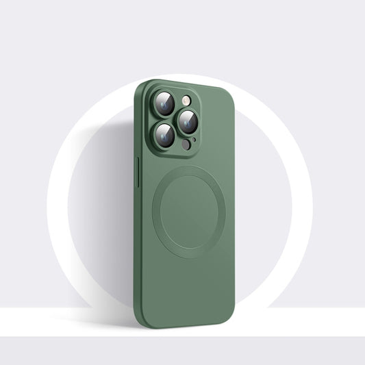 For iPhone 12 Pro CD Texture MagSafe Liquid Silicone Phone Case(Dark Green) - iPhone 12 / 12 Pro Cases by buy2fix | Online Shopping UK | buy2fix