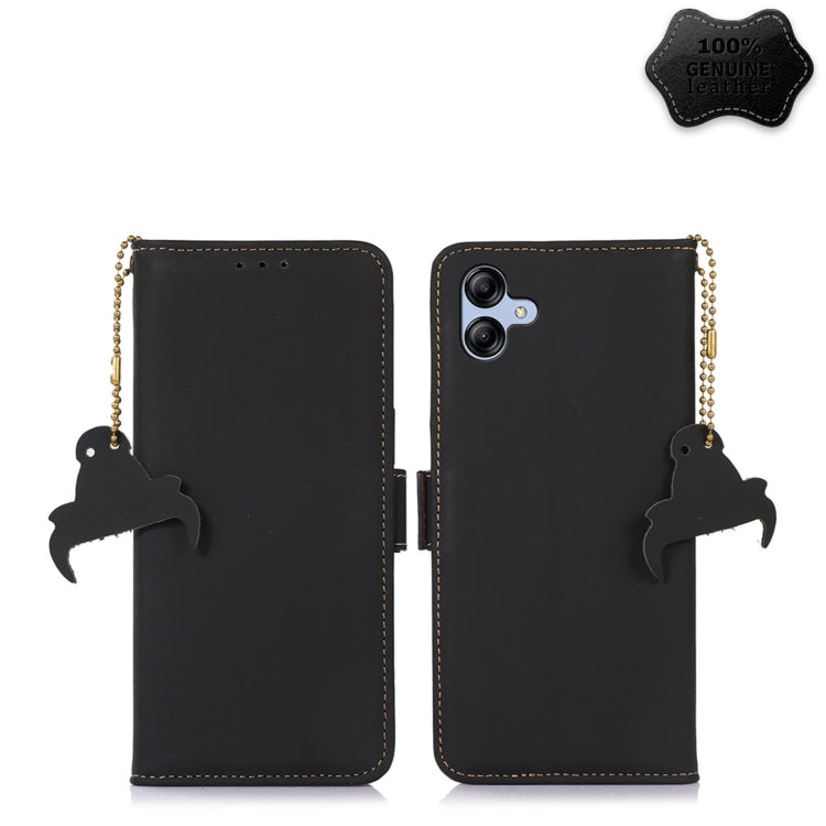 For Samsung Galaxy A04e Genuine Leather Magnetic RFID Leather Phone Case(Black) by buy2fix