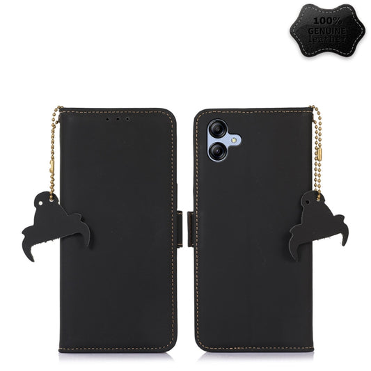 For Samsung Galaxy A04e Genuine Leather Magnetic RFID Leather Phone Case(Black) by buy2fix