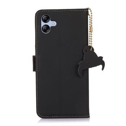 For Samsung Galaxy A04e Genuine Leather Magnetic RFID Leather Phone Case(Black) by buy2fix