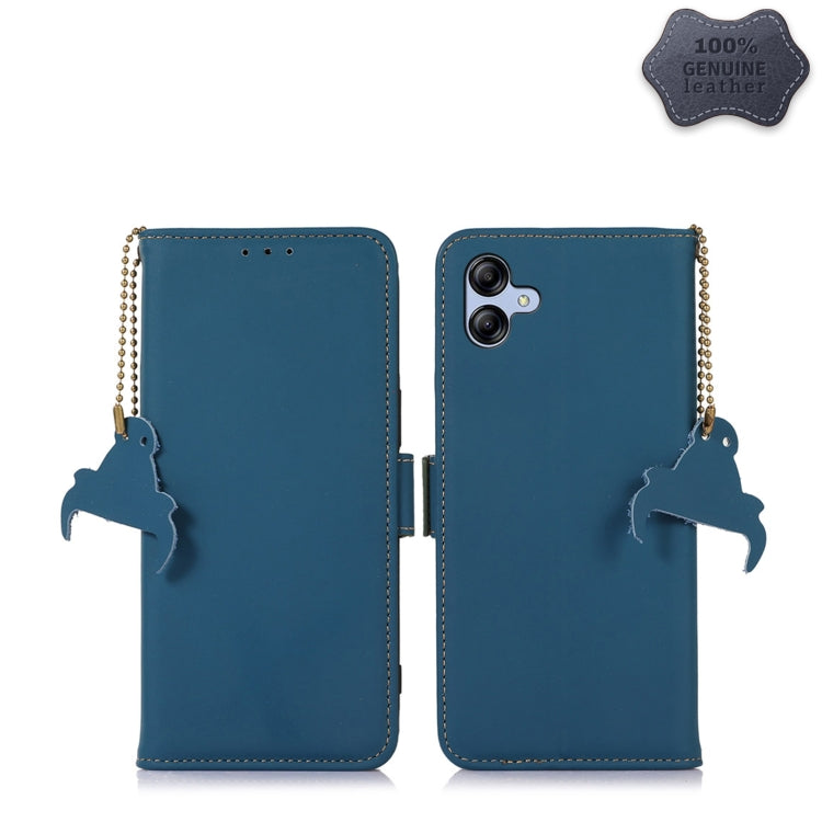 For Samsung Galaxy A04e Genuine Leather Magnetic RFID Leather Phone Case(Blue) by buy2fix