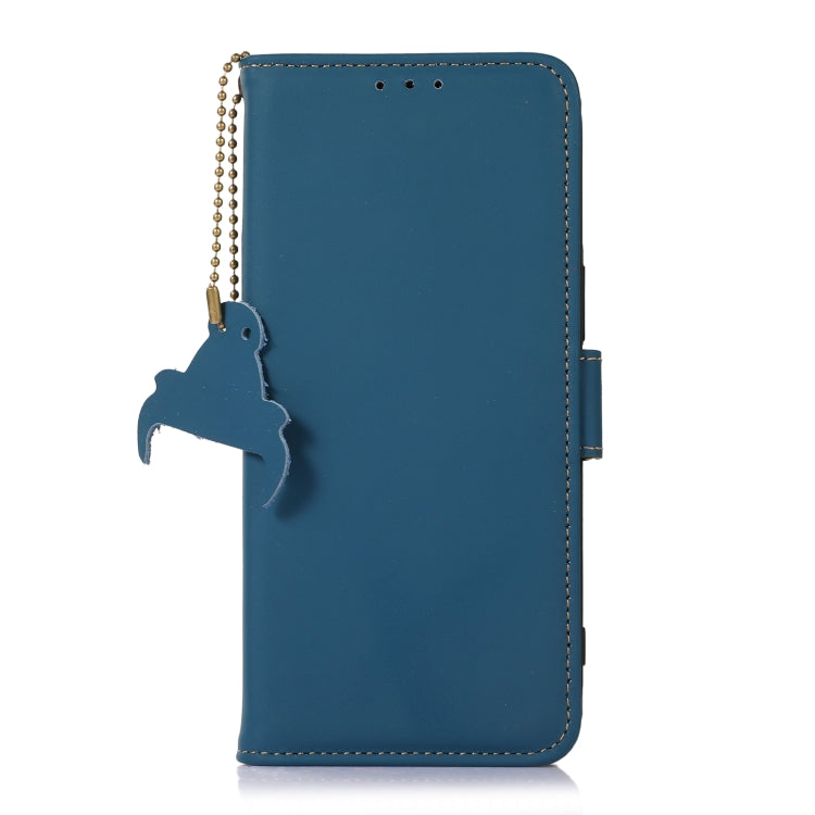 For Samsung Galaxy A04e Genuine Leather Magnetic RFID Leather Phone Case(Blue) by buy2fix