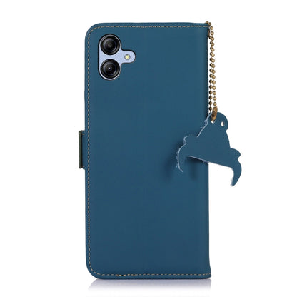 For Samsung Galaxy A04e Genuine Leather Magnetic RFID Leather Phone Case(Blue) by buy2fix