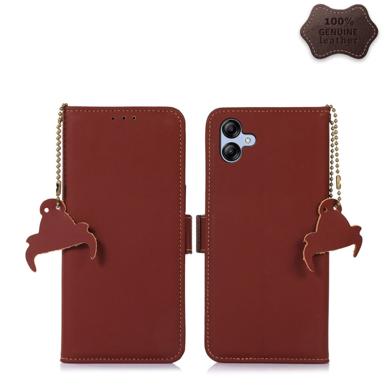 For Samsung Galaxy A04e Genuine Leather Magnetic RFID Leather Phone Case(Coffee) by buy2fix
