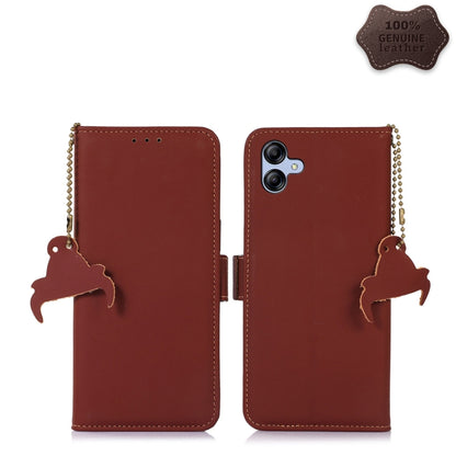 For Samsung Galaxy A04e Genuine Leather Magnetic RFID Leather Phone Case(Coffee) by buy2fix