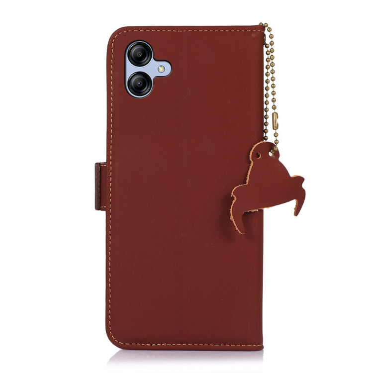 For Samsung Galaxy A04e Genuine Leather Magnetic RFID Leather Phone Case(Coffee) by buy2fix
