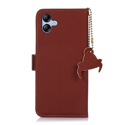 For Samsung Galaxy A04e Genuine Leather Magnetic RFID Leather Phone Case(Coffee) by buy2fix