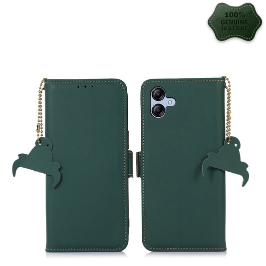For Samsung Galaxy A04e Genuine Leather Magnetic RFID Leather Phone Case(Green) by buy2fix